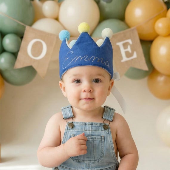 Embroidered Baby Birthday Crown, Hand-Embroidered Name  Crown, Cake Smash Photo Prop Keepsake, Custom Name Toddler Crown, Birthday Crown