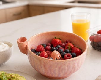 Ceramic Berry Washing Bowl, Fruit Rinse Bowl for Healthy Breakfast Prep, Grapes and Farmhouse Kitchen Gift