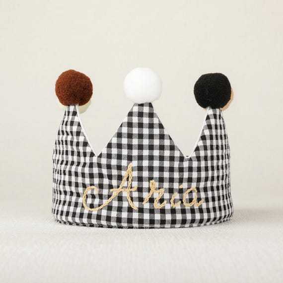 Personalized 1st Birthday Crown, Embroidered Baby Party Hat, Custom Name Cake Smash Prop