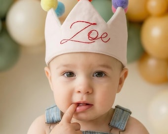 Hand-Embroidered 1st Birthday Crown | Personalized Cotton Keepsake