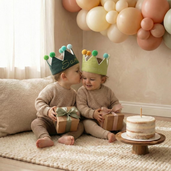 Soft Celebration Birthday Crown, Personalized Embroidered Linen Crown for Baby Toddler, Keepsake Birthday Gift