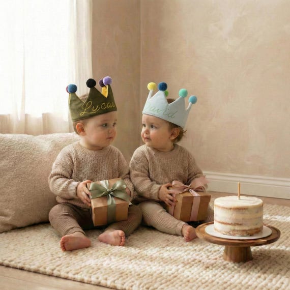 Twin Birthday Crowns Set, Personalized Name Crowns, Sibling Photo Prop, Matching Baby Crowns, Party Keepsake