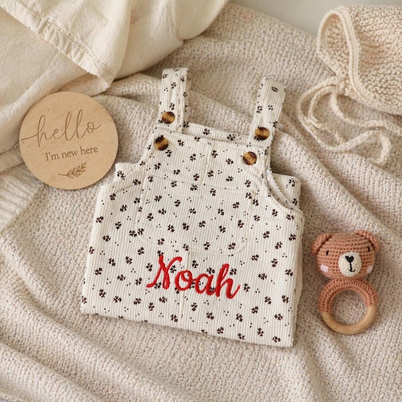 Personalized Baby Overalls, Embroidered Name Outfit, Custom Baby Gift, Neutral Baby Romper, Baby Shower Keepsake