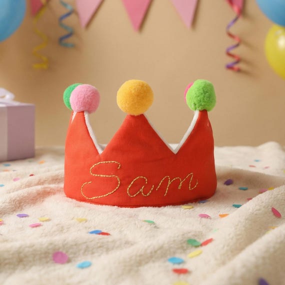 Hand-Embroidered Birthday Crown, Personalized Cotton Keepsake Gift