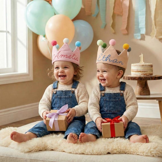 Custom Hand Embroidered Linen Crown, Personalized Baby Crown, Mother’s Day Photo Prop, First Mother’s Day Gift, Baby Keepsake
