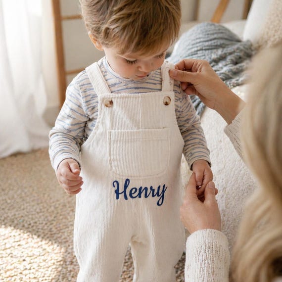 Personalized Baby Overalls, Custom Name Baby Romper, Neutral Baby Outfit, Embroidered Baby Gift, Baby Shower Keepsake