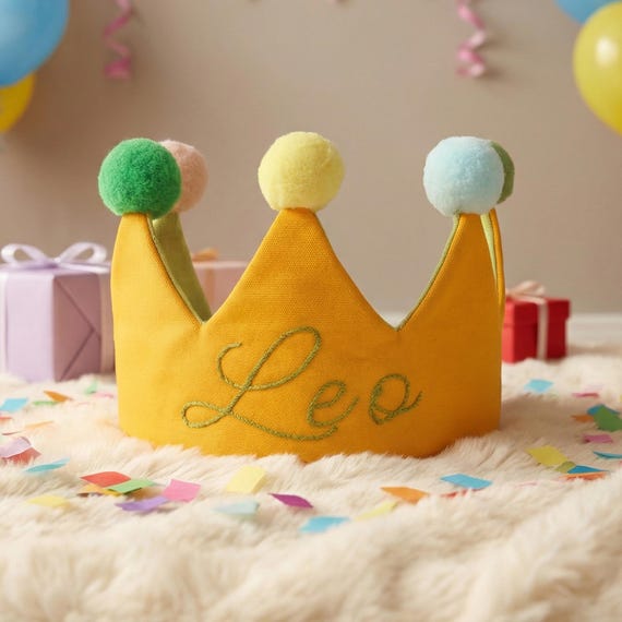 Hand-Embroidered Personalized 1st Birthday Crown, Custom Name Cotton, Baby & Toddler 0-3, Keepsake