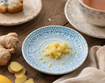 Sky Blue Ceramic Ginger Grater Plate for Garlic, Cucumber and Fresh Vegetable Prep