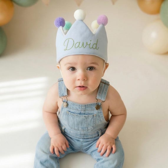 Hand-Embroidered Personalized 1st Birthday Crown, Cotton Keepsake Gift, Custom Name, Baby & Toddler 0-3