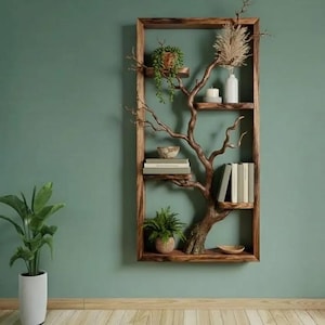 Handgefertigtes Holzzweigregal - Rustikale Treibholz-Vitrine