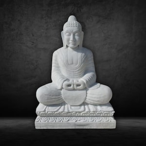 Buddha Statue Pure Makrana White Marble Sculpture Showpiece, Meditation Room, Outdoor Décor Spiritual Siddhartha Gautama , Buddha Idol
