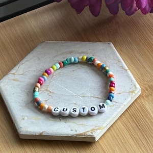 Custom Name Bracelet – Personalized Beaded Bracelet with Rainbow Colors – Friendship, Pride, or Gift for Her, Him, or Kids