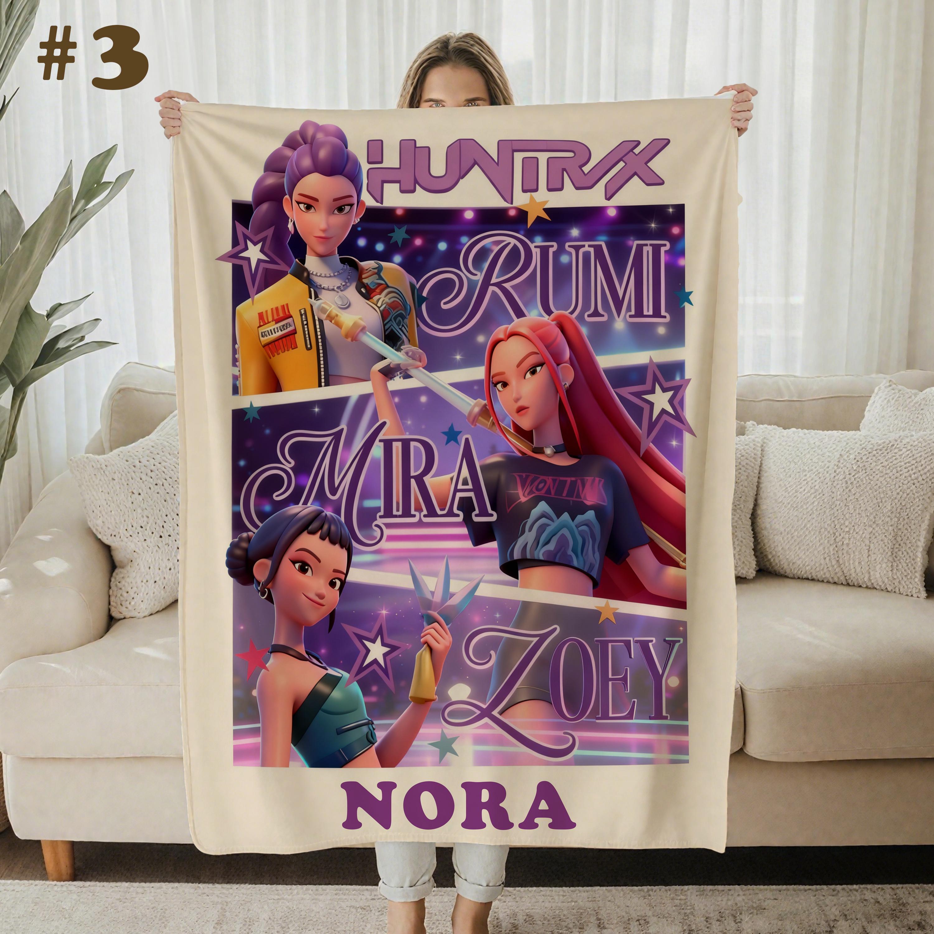 Discover K-Pop Demon Hunters Name Blanket, Custom K-Pop Fleece Throw, Anime-Inspired Cozy Blanket