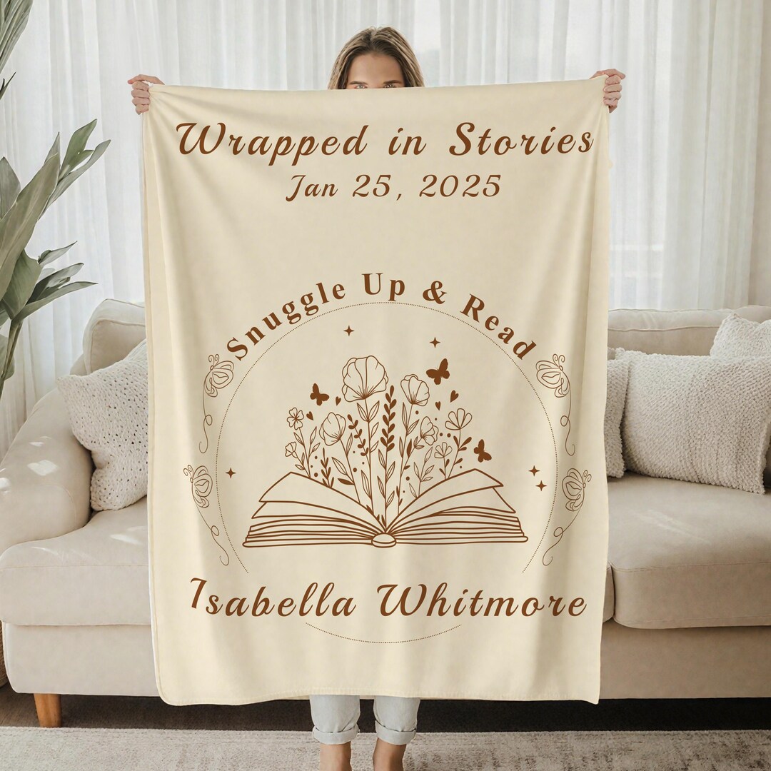 Custom Floral Book Name Blanket, Personalized Cozy Library Reading ...