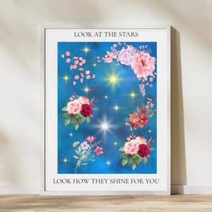 Stars Shine For You Poster | Printable Wall Art For Love, Starry Night With Roses & Flowers DIY Home Decor, INSTANT Download