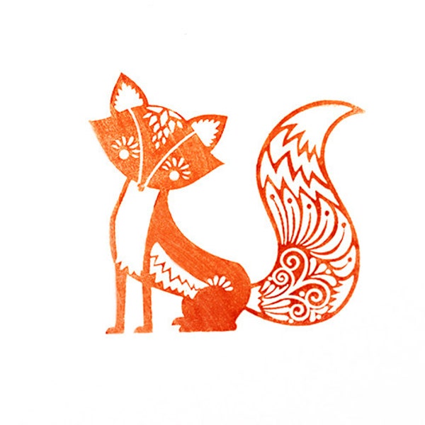 Fancy Fox Rubber Stamp With Wood Backing