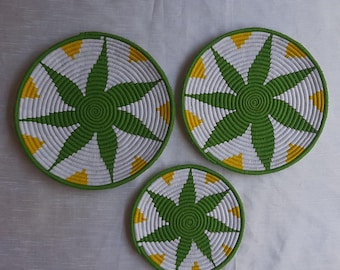 Set 3 Hand woven wall baskets, wall hanging plates, wall decor, boho wall baskets, African baskets, Sabai grass basket , Wall art