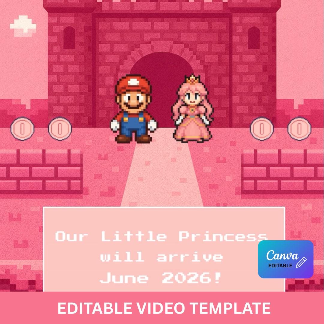 Super Mario Gender Reveal Video, Retro Gamer Pink Baby Girl Reveal (digital  Download) - Etsy, image size:1080x1080