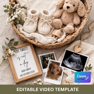 Dog Themed Baby Pregnancy Announcement Video | Plot Twist It’s Not a Dog | Funny Baby Reveal | Editable Canva Template | Digital Download