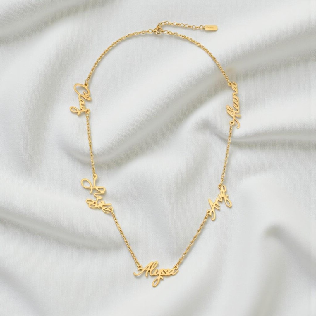 Personalized Multi Name Necklace, Custom Cursive Family Jewelry, Gold ...