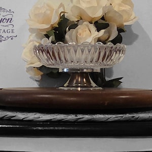 Vintage Leonard Silver Crystal Compote Dish – Hand Made Crystal with Silver Plate Base – Footed Candy Dish or Dessert Bowl – 1970s