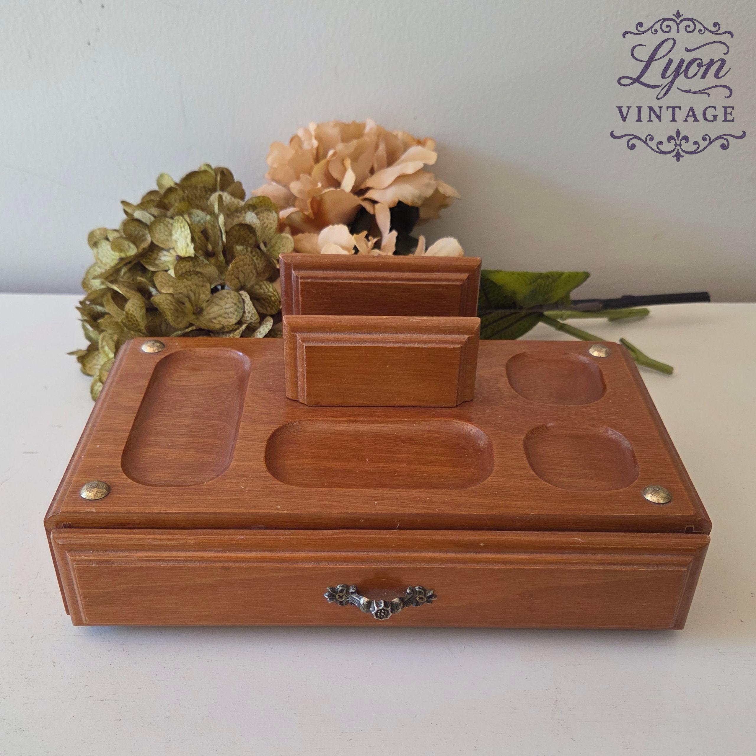 Vintage Powell Wooden Desk Organizer Jewelry Box 1 Drawer Stationery ...