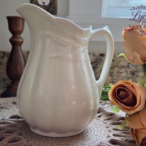 Early 1900s Wilkinson Ltd Royal Staffordshire Ironstone Pitcher – Antique English Whiteware Jug – Edwardian Kitchen Decor