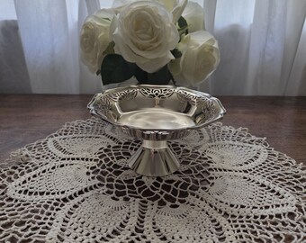 Vintage WMF Ikora Silverplated Pedestal Dish West Germany Pierced Rim Candy Dish 1970s