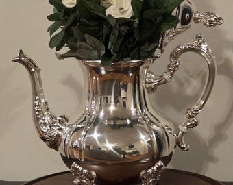 Vintage W&S Blackinton Silver Plated Teapot | Ornate Footed Coffee Pot with Rococo Scrollwork | Baroque Style Silver Tea Server