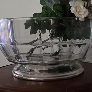 Cuenco de pedestal de vidrio vintage con base plateada: centro de mesa estilo Godinger