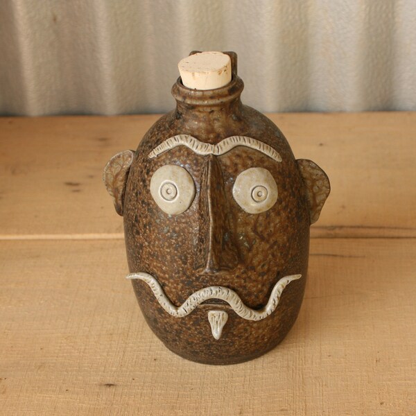 Pottery Face Jug or Ugly Jug | NC Pottery Traditional Salt Glaze | Wood Fired Whiskey Jug | Stoneware Pottery Jug | Handmade Ceramic Jug