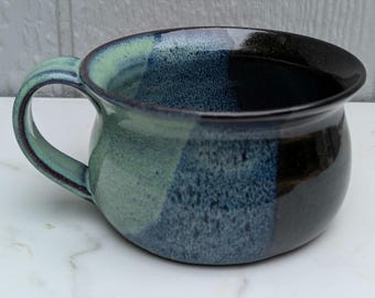 Black and Seafoam Green Pottery Soup Mug, NC Pottery Handled Bowl, Functional Kitchenware