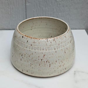 Pottery Spaniel Bowl, White Speckled Dog Food Dish, Water Bowl