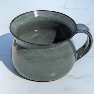 Muted Green Pottery Soup Mug, NC Pottery Handled Bowl, Functional Kitchenware