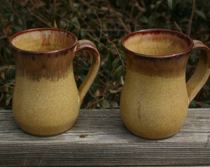 2 Pottery Mugs Handles Cinnamon Glaze NC Pottery Etsy