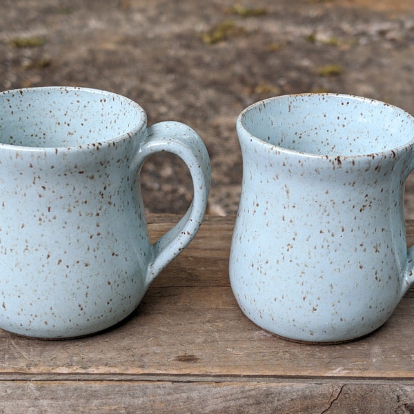 Pair of Robin's Egg Blue Stoneware Pottery Mugs, NC Pottery Coffee Cups, Handmade Ceramics, 8 Ounces, Dishwasher Safe, Ready to Ship