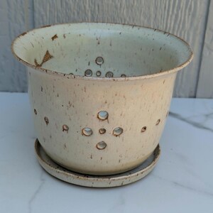 Orchid Pot, Handmade White Speckled Ceramic Planter with Dish | NC Pottery Flowerpot
