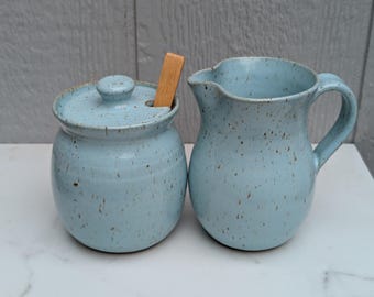 Sugar and Creamer Set, Robin's Egg Blue Glaze, Handmade Pottery from NC