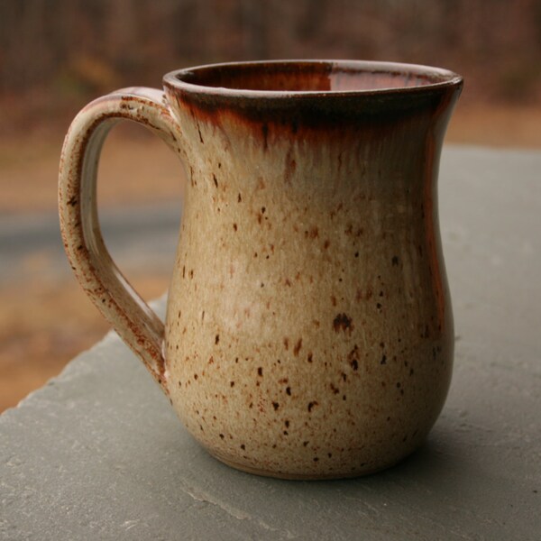 Pottery Mug Handle Cream Glaze Brown Rim NC Pottery