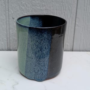 Ceramic Utensil Holder, Black and Seafoam Green Kitchen Spoon Crock, Rustic Farmhouse Kitchen