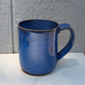 Handmade Bright Blue Pottery Coffee Mug: 13 oz Ceramic Cup