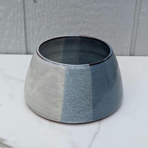 Handmade Pottery Spaniel Bowl | White and Denim Blue Dog Dish, No Tip