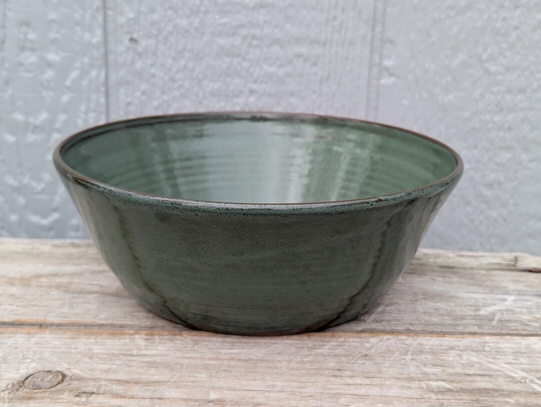 Rustic Green Stoneware Pottery Bowl, NC Handmade Serving Bowl - Etsy