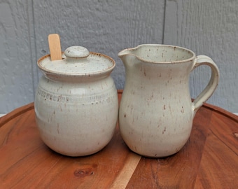 Speckled Oatmeal Sugar and Creamer Set, Handmade Pottery from NC