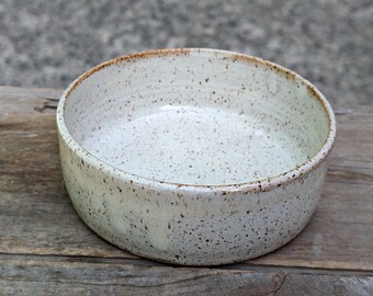 White Dog Dish, Handmade Ceramic Pet Bowl, Made in NC, Functional Pottery