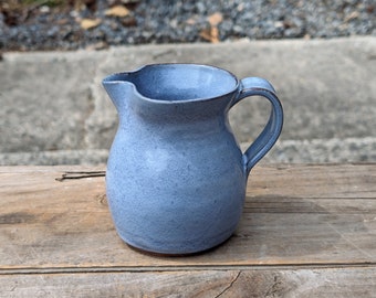 Pottery Creamer Pitcher | Light Blue Stoneware Small Pitcher |  NC Pottery | 14 Ounce Ceramic Pitcher | Ready to Ship | Microwave Safe