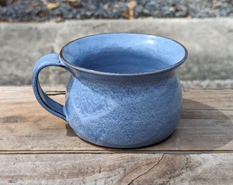 Hellblaue Keramik-Suppentasse, Keramikschale mit Griff, funktionales Küchengeschirr