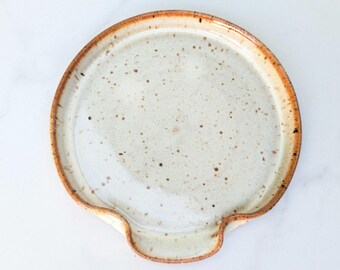 Spoon Rest, White Speckled, Handmade Ceramic Spatula Holder, Dishwasher Safe