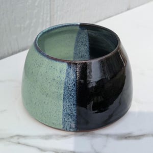 Handmade Pottery Dog Bowl, Long Ear Spaniel Dish, Black and Seafoam Green