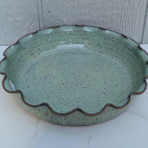 Pottery Pie Plate, Seafoam Green, NC Pottery Fluted Dish